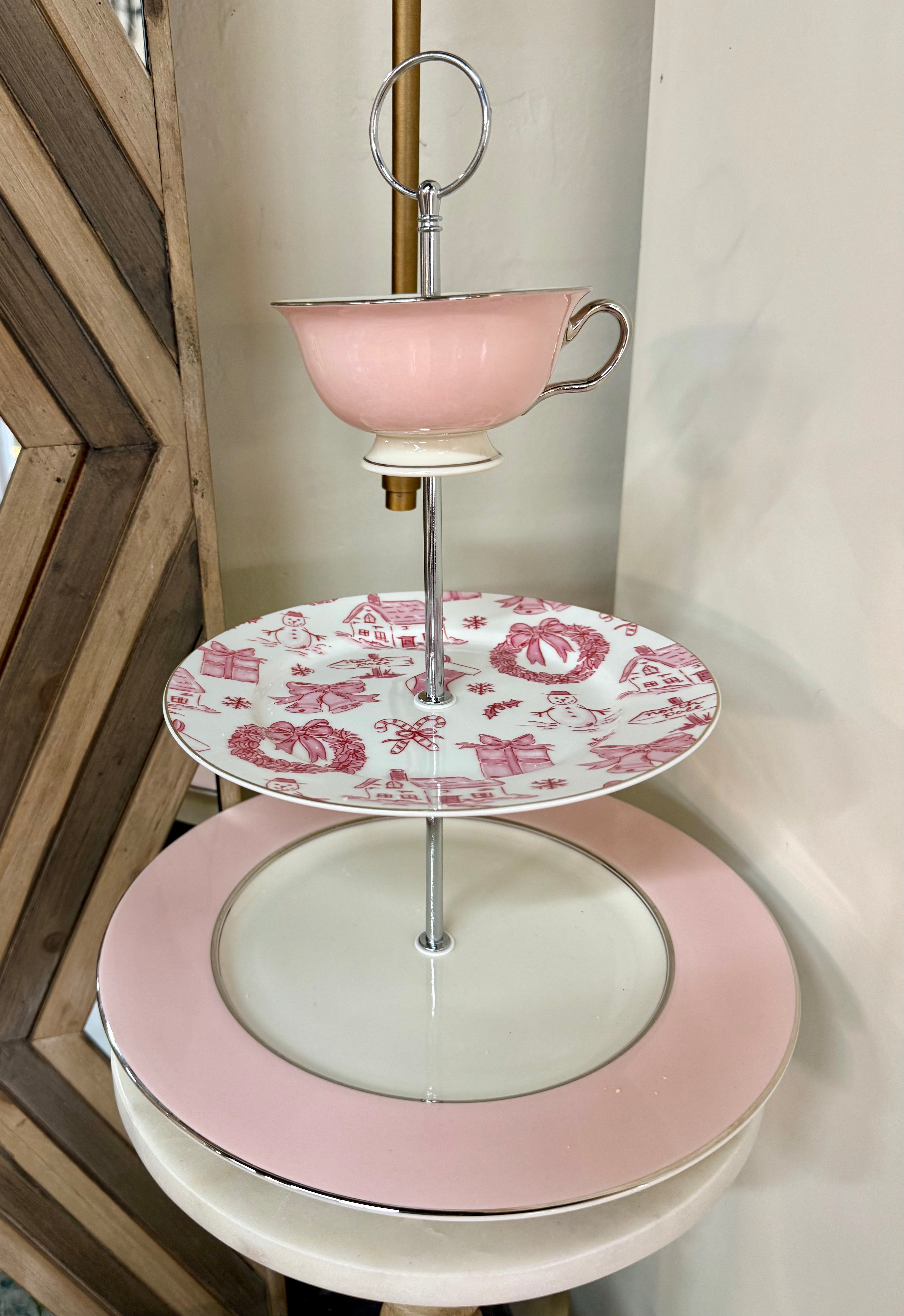 Christmas in Pink Three-Tier Stand