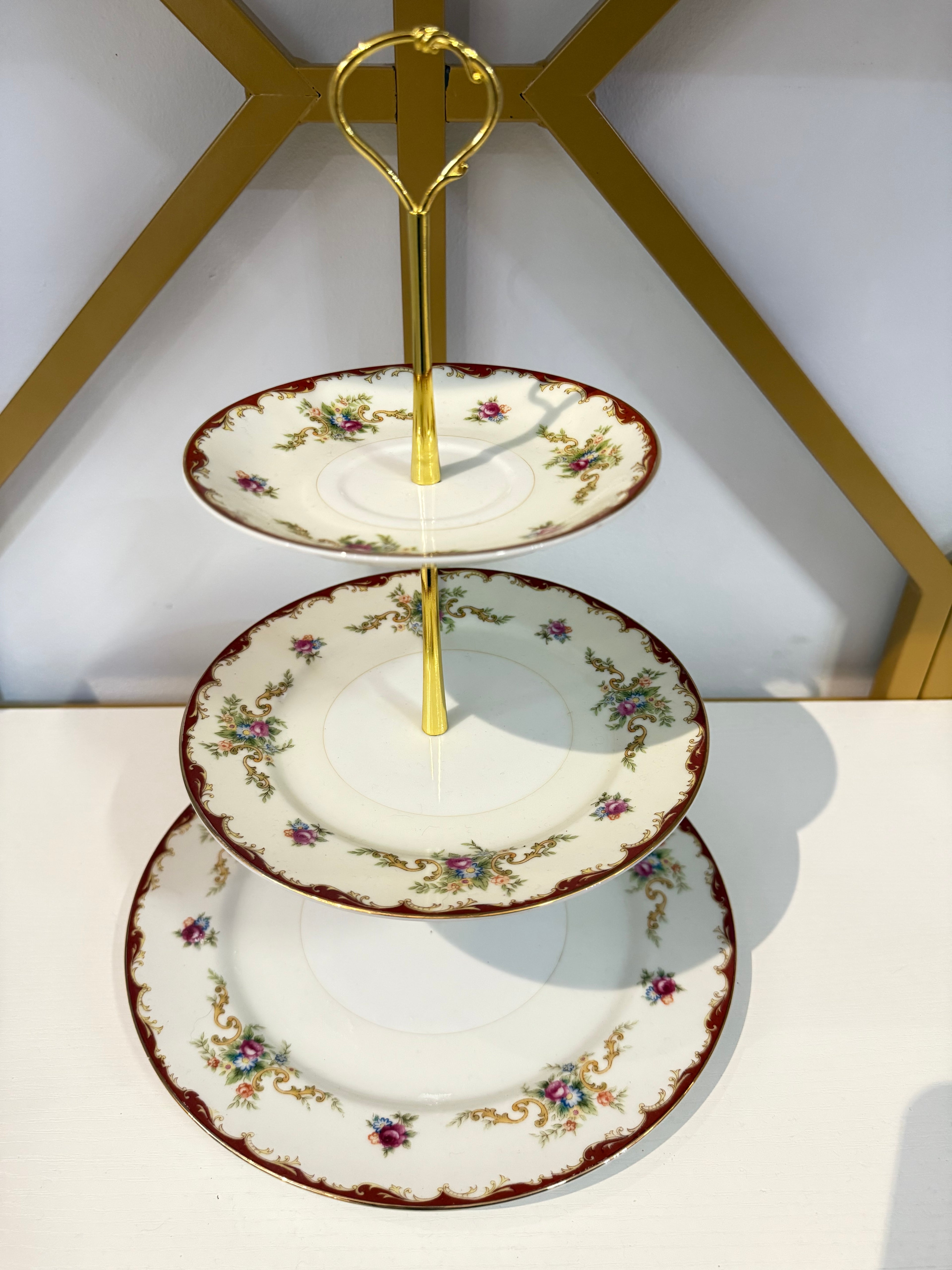 Gilded Bordeaux Three-Tier