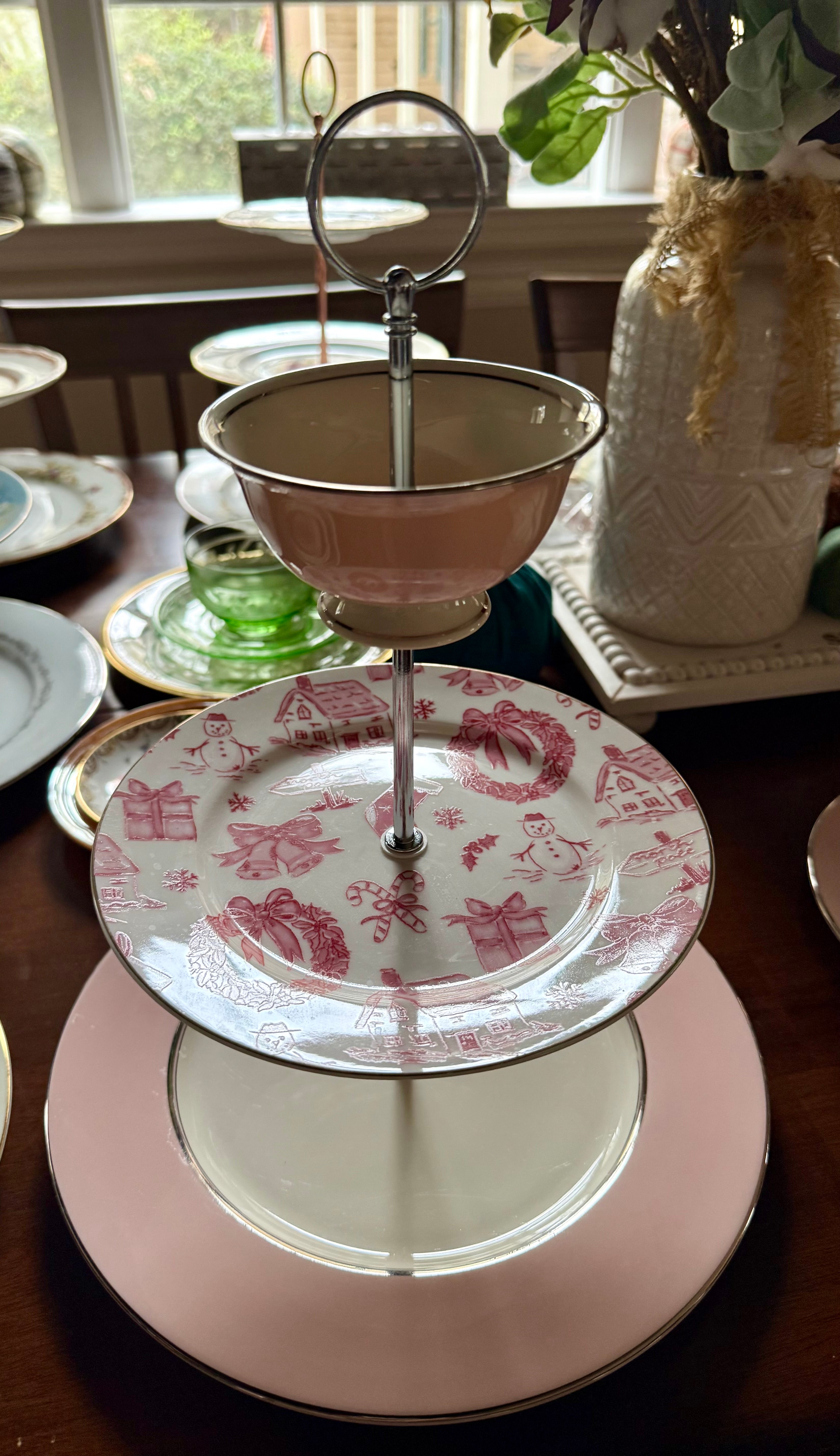 Christmas in Pink Three-Tier Stand