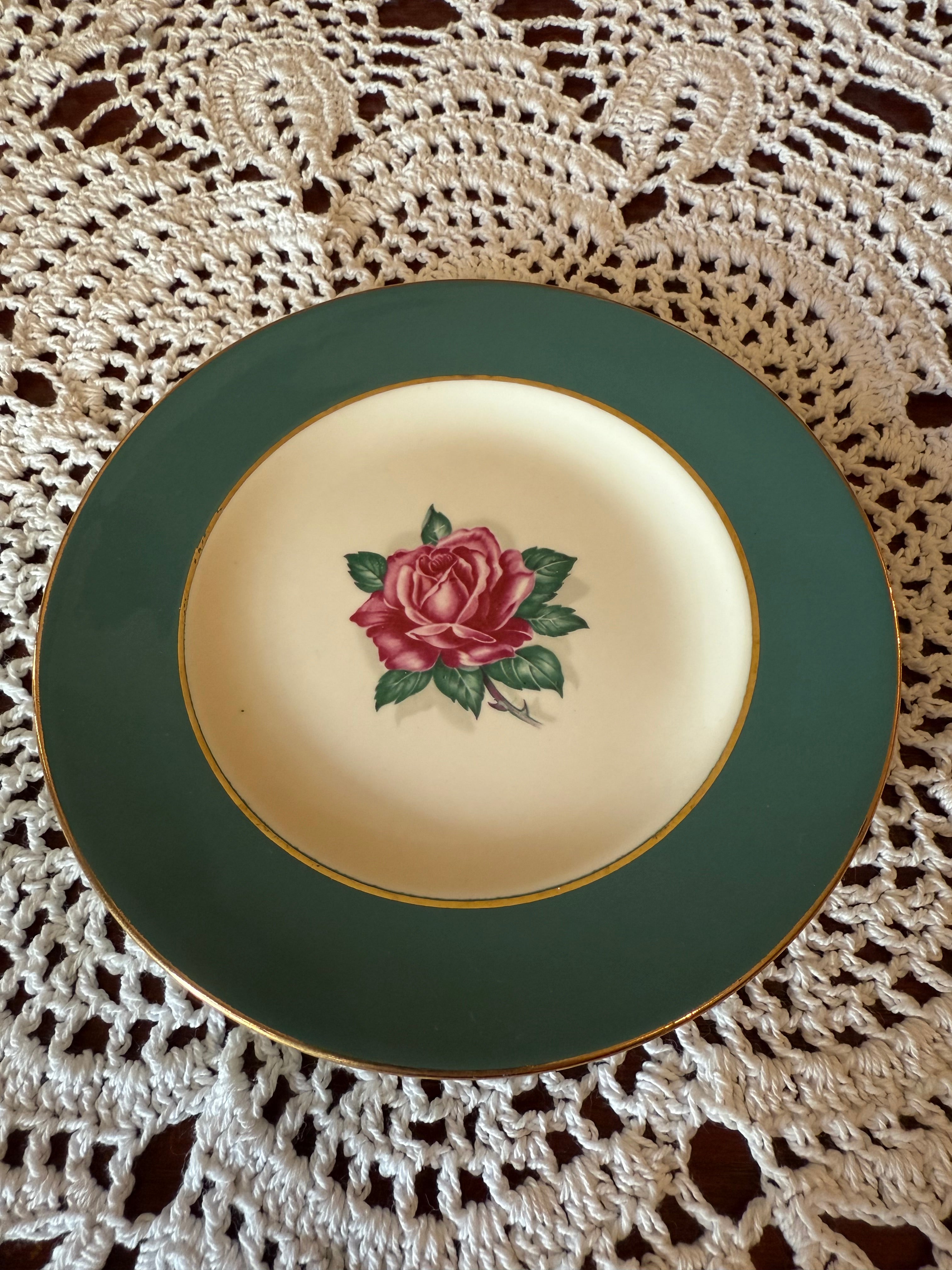Emerald Rose Center Floral Bread Plate