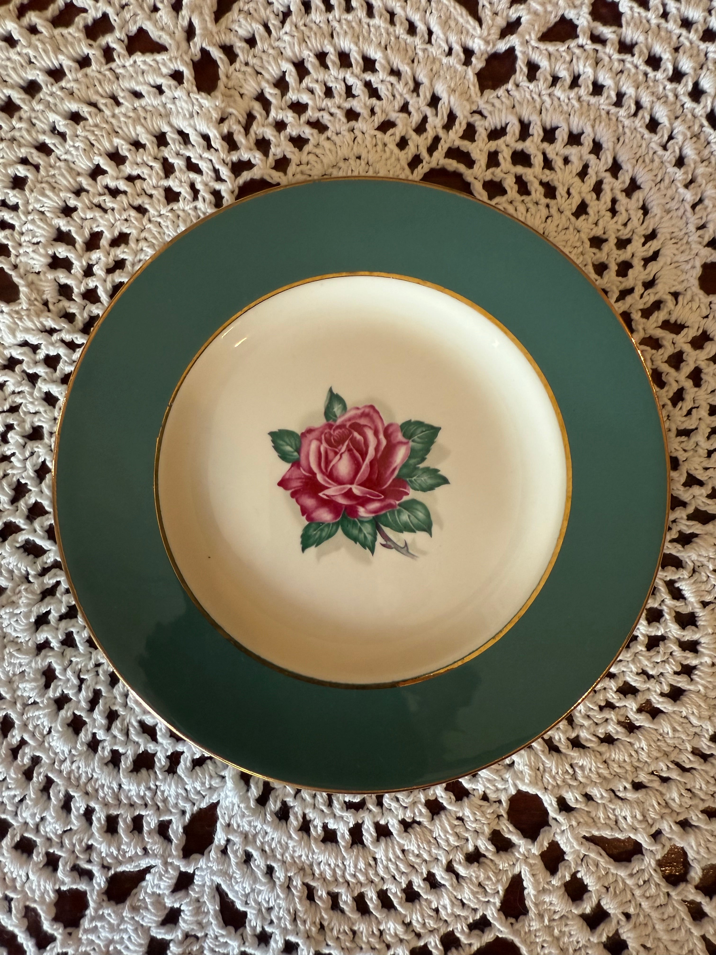 Emerald Rose Center Floral Bread Plate